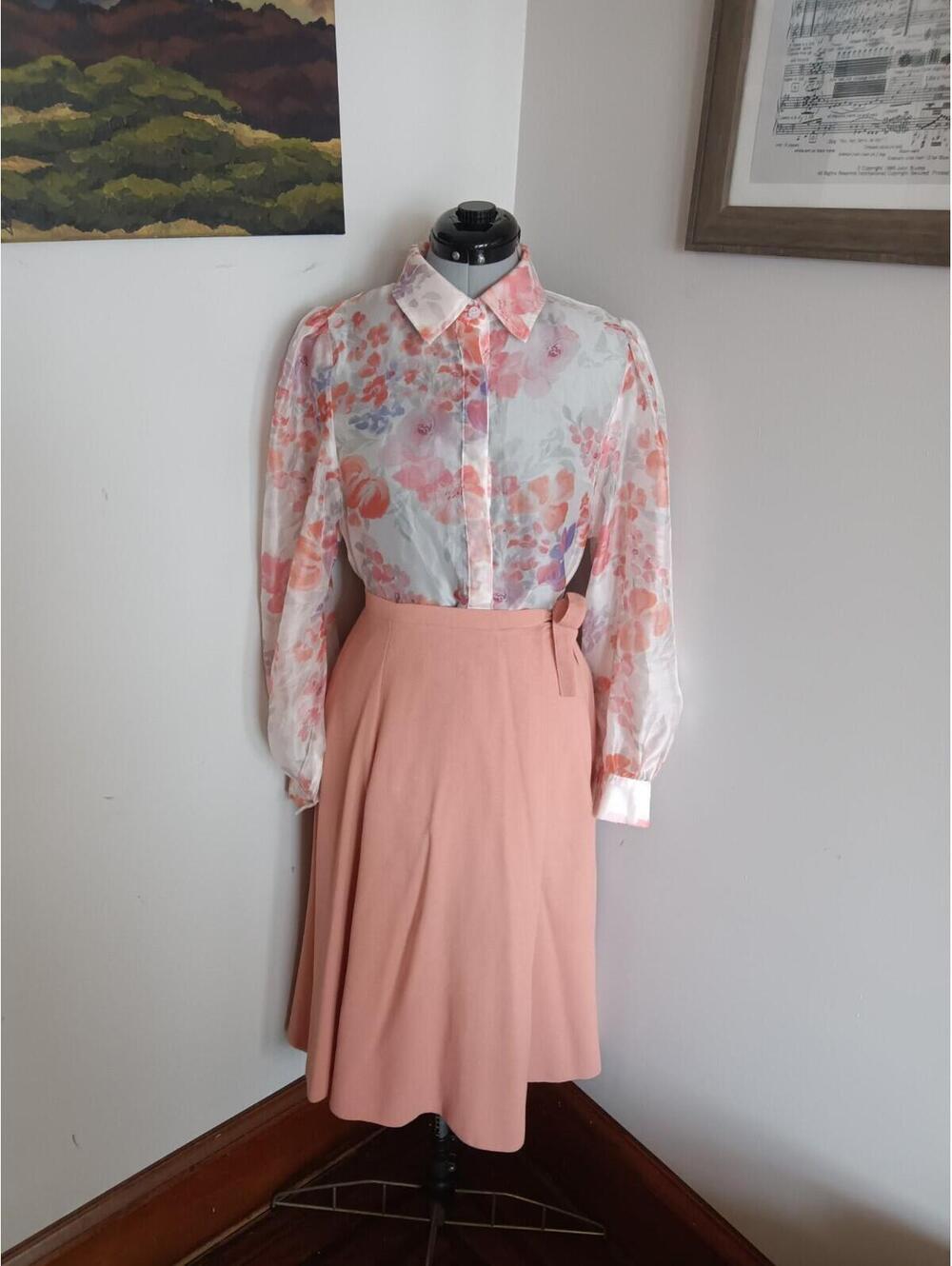 Vintage Sheer Floral Blouse, 70s Polyester Long Sleeve Shirt Size 16 Hippie Top